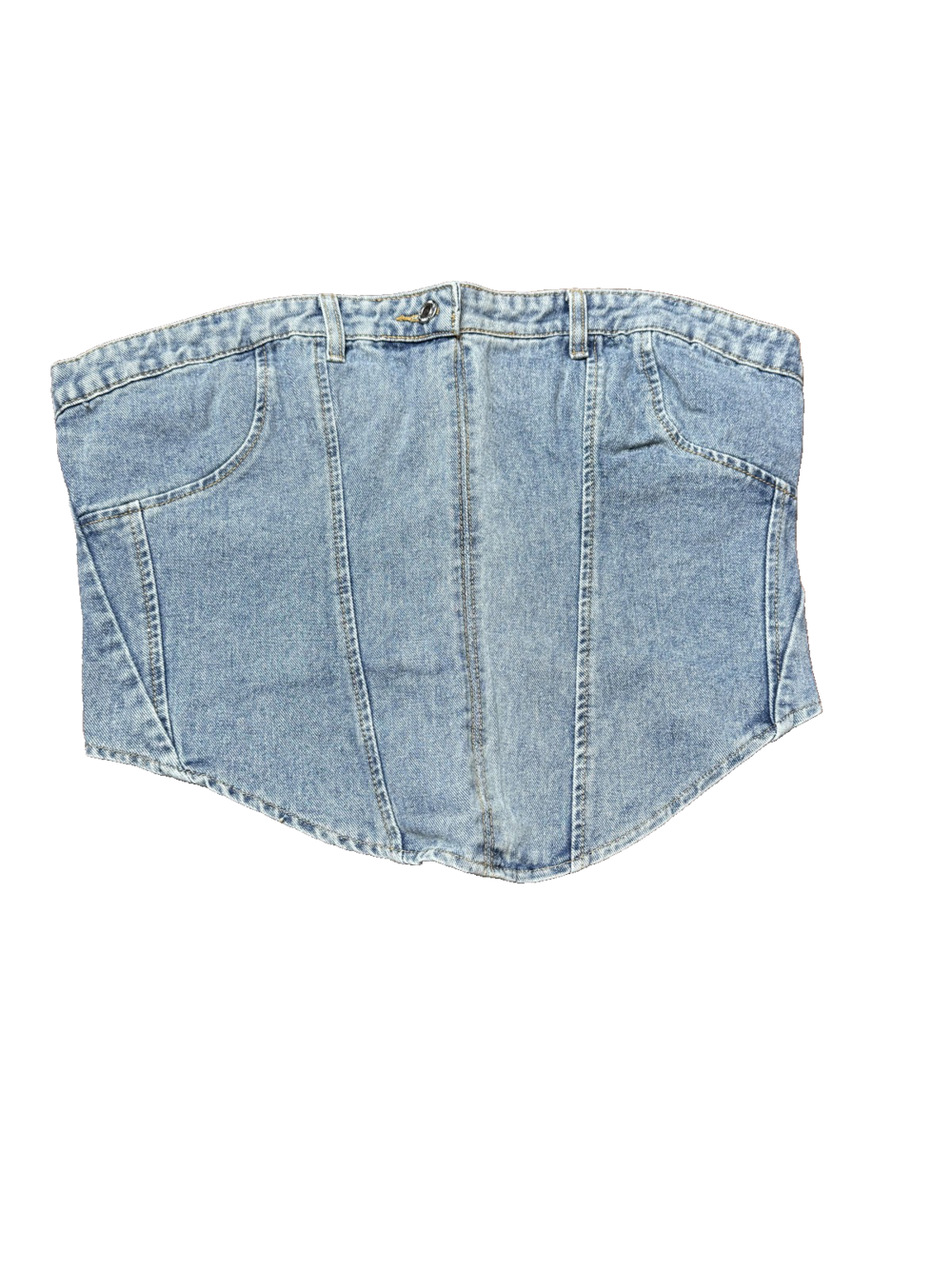 PrettyLittleThing Corset Top Womens 14 Blue Denim Waistband Detail Zip Back